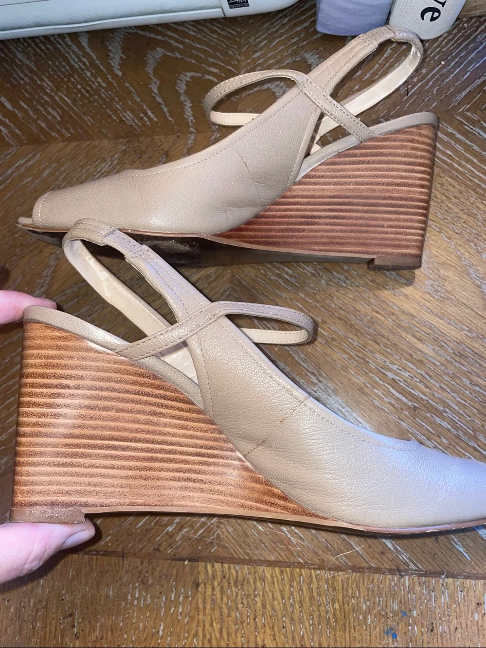 Tahari open toe sling back wedge